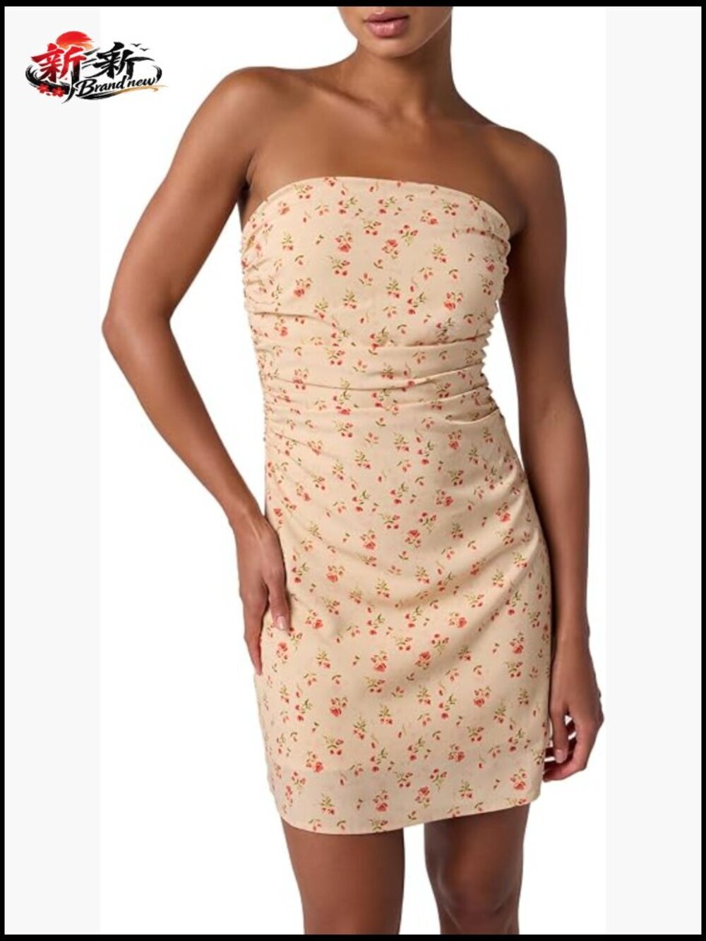 Strapless Floral Mini Dress with Ruched Side Details for Summer Date Nights